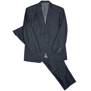 Calvin Klein Men’s 100% Wool Suit 44R Jacket 36x32 Pants Charcoal Pinstripe